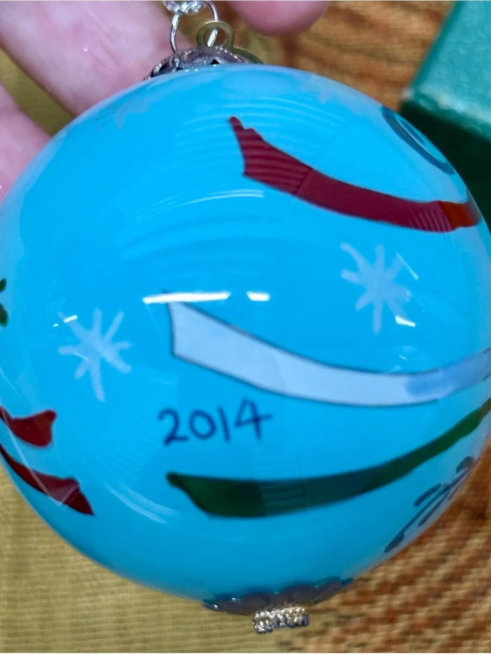 2014 Li Bien Pier 1 Hand Painted Christmas Ornament Blue with White Dove